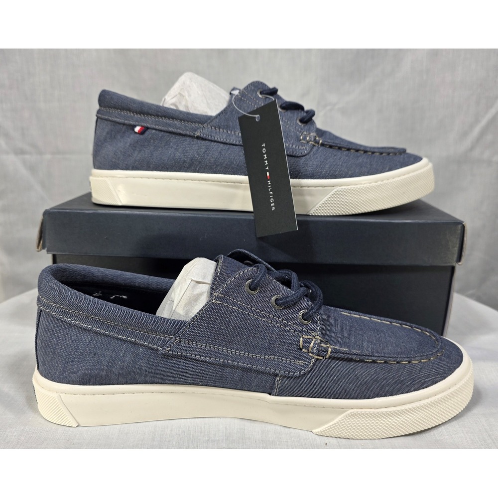 Tommy Hilfiger Men's Canvas Boat Shoes Navy Blue Lace Up Loafers - Picture 4 of 15